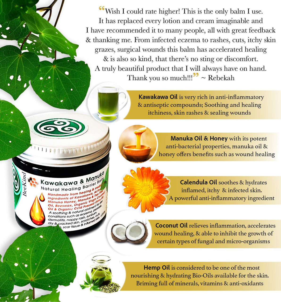 Kawakawa and Manuka Honey Skin Healing Balm NZ