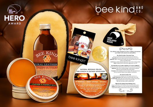 Bee Kind™ Complete Leather Couch Care Kit – Natural Leather Cleaner & Conditioner